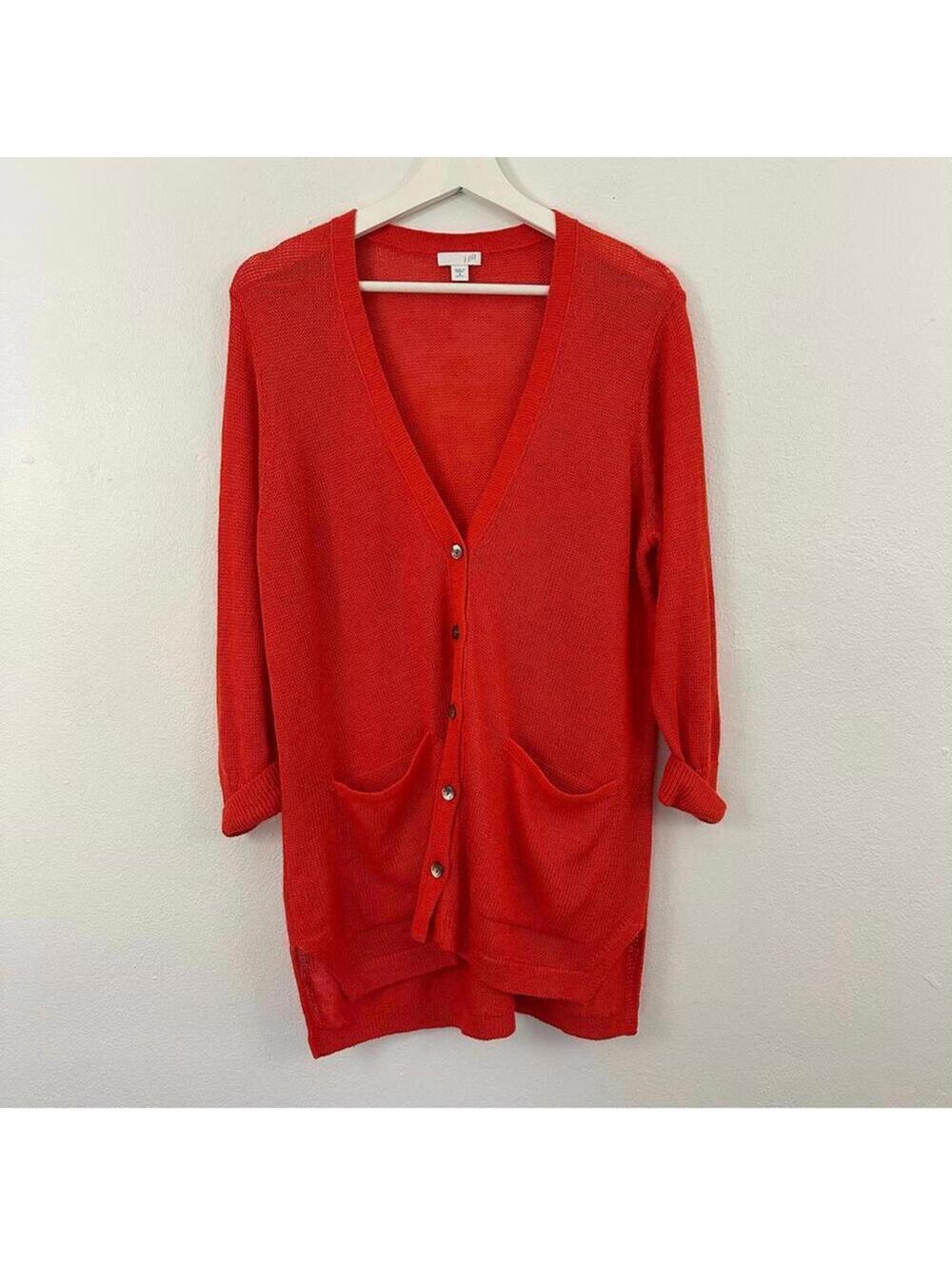 J. Jill Women’s Linen Blend Red Open Front Cardigan Sweater Size M Petite ...